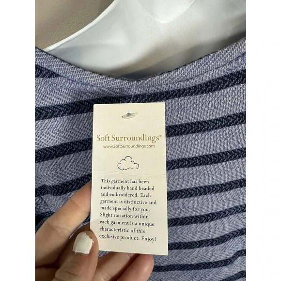 Soft Surroundings Blue Striped Shirt Embroidered Lace - Picture 5 of 9